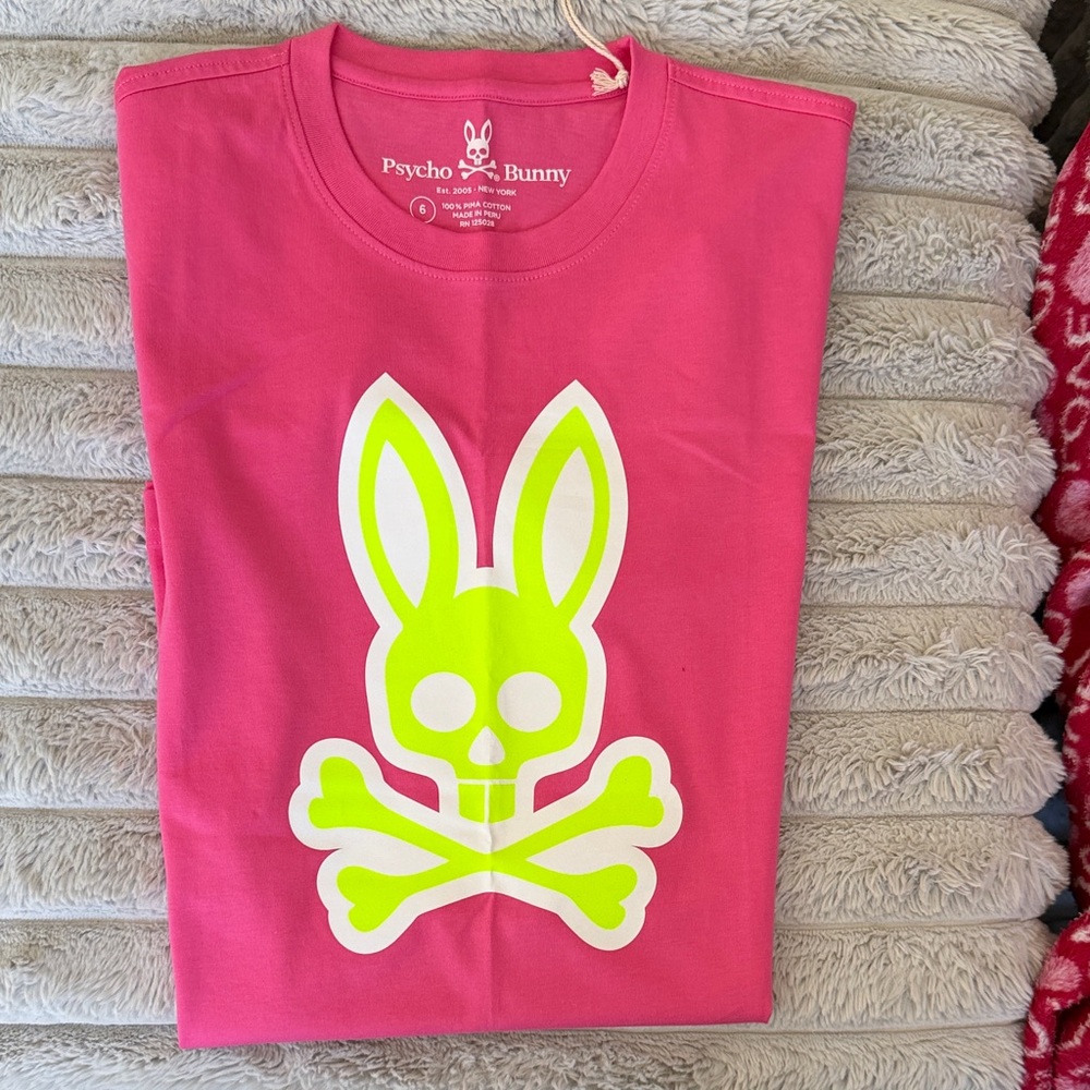 Psycho Bunny Men Hot Pink Tee with Neon Lime Logo